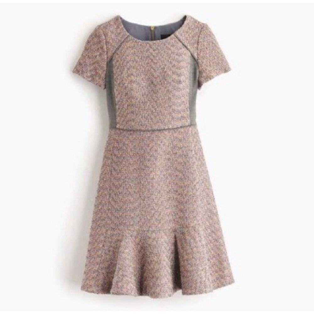 J. Crew Dress Gray Metallic Tweed Wool Blend Pleated Fit &Flare Mini 4